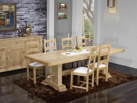 Mesa de comedor rectangular 220x100 Monasterio fabricada en madera de roble sólido + 2 extensiones de 40cm