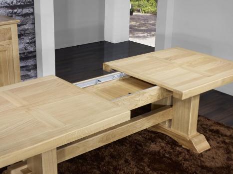 Mesa de comedor rectangular 220x100 Monasterio fabricada en madera de roble sólido + 2 extensiones de 40cm