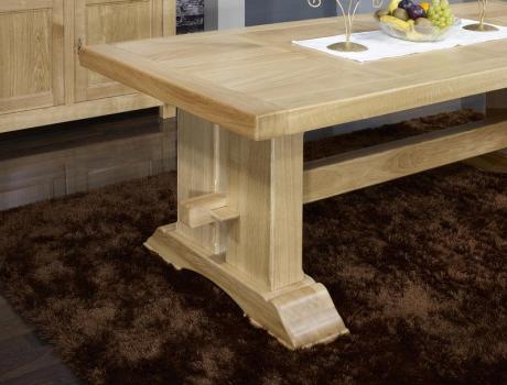 Mesa de comedor rectangular 220x100 Monasterio fabricada en madera de roble sólido + 2 extensiones de 40cm