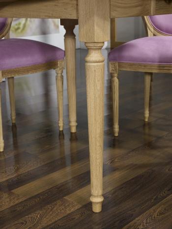 Mesa de comedor redonda Clemente diàmetro 120 fabricada en madera de roble macizo al estilo Luis XVI con 7 extensiones de 40cm