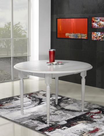 Mesa de comedor redonda fabricada en madera de roble macizo al estilo Louis Philippe diámetro 120cm con 7 extensíon de 40cm