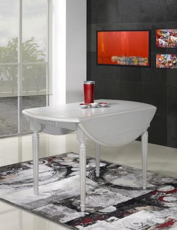Mesa de comedor redonda fabricada en madera de roble macizo al estilo Louis Philippe diámetro 120cm con 7 extensíon de 40cm
