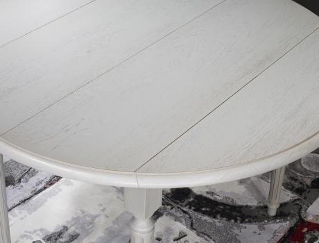 Mesa de comedor redonda fabricada en madera de roble macizo al estilo Louis Philippe diámetro 120cm con 7 extensíon de 40cm