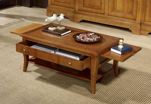 Mesa de centro rectangular Paule fabricada en madera de cerazo macizo al estilo Louis Philippe
