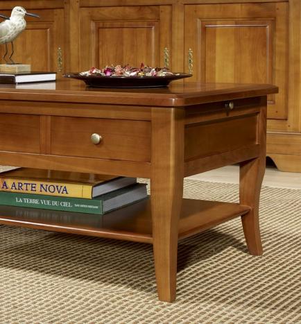 Mesa de centro rectangular Paule fabricada en madera de cerazo macizo al estilo Louis Philippe