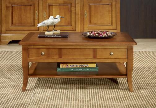 Mesa de centro rectangular Paule fabricada en madera de cerazo macizo al estilo Louis Philippe