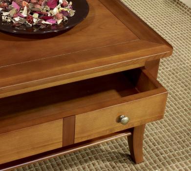 Mesa de centro rectangular Paule fabricada en madera de cerazo macizo al estilo Louis Philippe