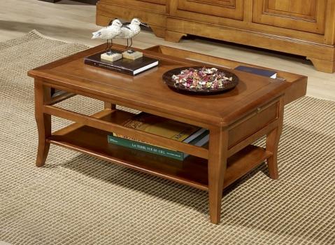Mesa de centro rectangular Alba fabricada en madera de cerezo macizo al estilo Louis Philippe