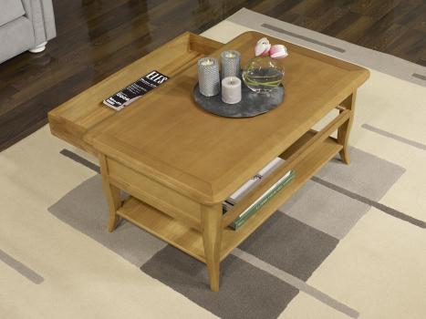 Mesa de centro rectangular fabricada en madera de  roble macizo estilo Louis Philippe