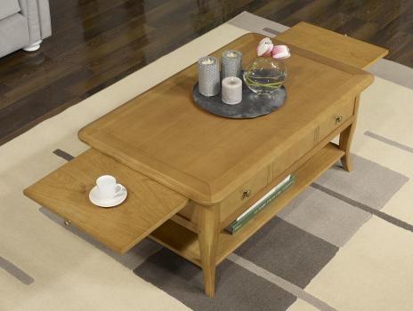 Mesa de centro rectangular fabricada en madera de  roble macizo estilo Louis Philippe