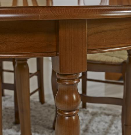 Mesa de comedor redonda Audrey fabricada en madera de cerezo macizo al estilo Louis Philippe Diámetro 110cm + 3 extensiones de 40 cm