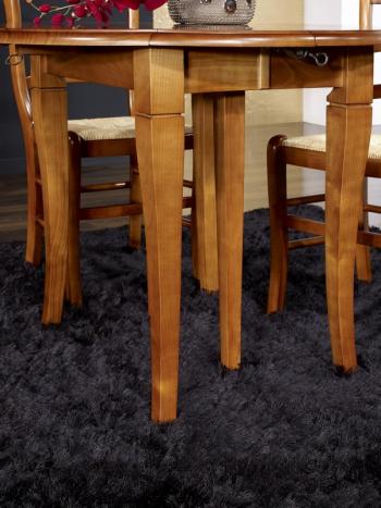 Mesa de comedor redonda extensible y con alas abatibles fabricada en madera de cerezo macizo al estilo Louis Philippe con 3 extensiones de 40cm