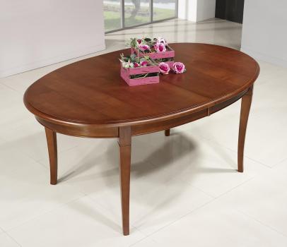 Mesa de comedor ovalada Pilar fabricada en madera de cerezo macizo al estilo Louis Philippe 170x110 + 5 extensiones de 40 cm