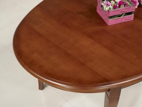 Mesa de comedor ovalada Pilar fabricada en madera de cerezo macizo al estilo Louis Philippe 170x110 + 5 extensiones de 40 cm