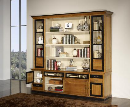 Biblioteca Louison de 2 cuerpos fabricada en madera de cerezo macizo estilo Directoire