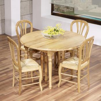 Mesa de comedor redonda fabricada en madera de roble macizo al estilo Louis Philippe + 7 extensiones de 40cm