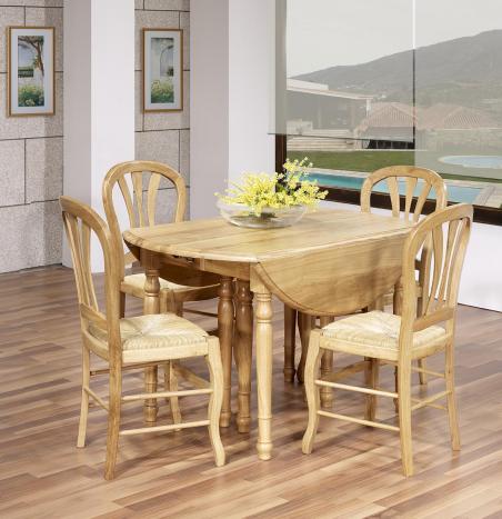 Mesa de comedor redonda fabricada en madera de roble macizo al estilo Louis Philippe + 7 extensiones de 40cm
