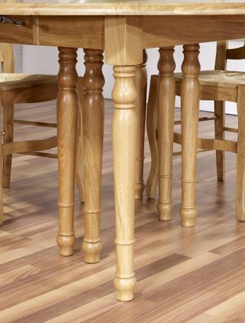 Mesa de comedor redonda fabricada en madera de roble macizo al estilo Louis Philippe + 7 extensiones de 40cm