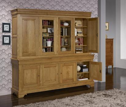 Biblioteca Jean-Baptiste de 2 cuerpos y 4 puertas fabricada en madera de roble macizo al estilo Louis Philippe