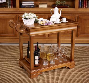 Mesa de servir con ruedas fabricada en madera de cerezo macizo en estilo Louis Philippe con 1 cajón 