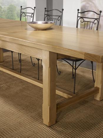 Mesa de comedor rectangular fabricada en madera maciza de roble 250x100 cm + 2 extensiones de 45 cm estilo Rústico