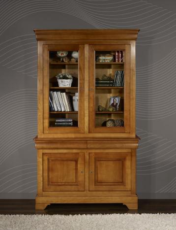 Biblioteca de 2 cuerpos y 2 puertas fabricado en madera maciza de cerezo estilo Louis Philippe Ancho 130 cm