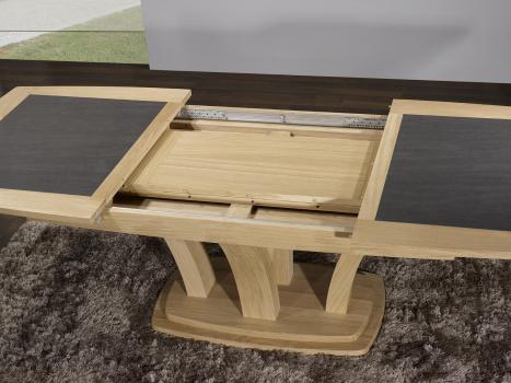 Mesa de comedor rectangular fabricada en madera de roble maciza con acabado cerámico y roble cepillado 180x110 cm