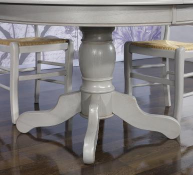 Mesa de comedor redonda con pata central fabricada en madera de roble macizo al estilo Louis Philippe DIÁMETRO 120cm + 2 extensiones de 40 cm