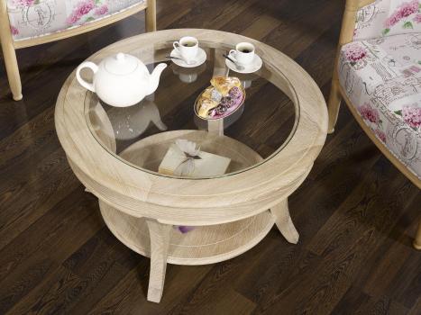 Mesa de centro Gonzalo redonda fabricada en madera de roble macizo estilo Louis Philippe