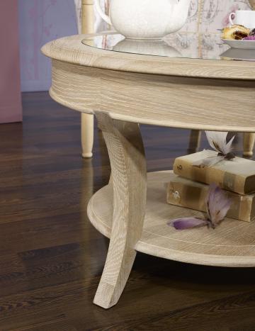 Mesa de centro Gael redonda fabricada en madera de roble macizo estilo Louis Philippe