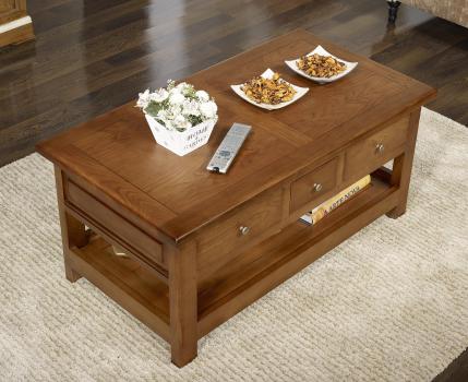 Mesa de centro Rodolfo fabricada en madera de roble macizo estilo Louis Philippe