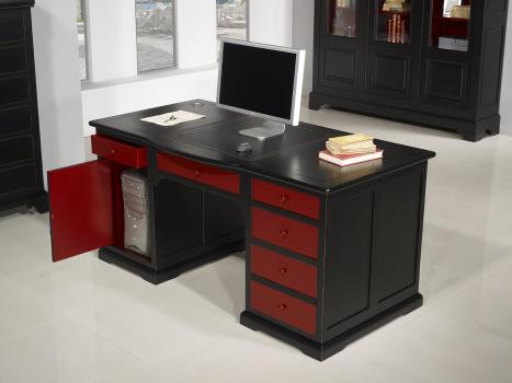Escritorio Dimitri fabricado en madera de roble macizo estilo Louis Philippe especial pátina envejecida Negro y Rojo