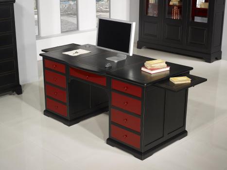 Escritorio Dimitri fabricado en madera de roble macizo estilo Louis Philippe especial pátina envejecida Negro y Rojo