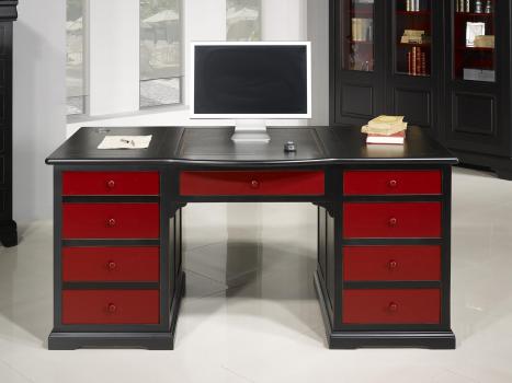 Escritorio Dimitri fabricado en madera de roble macizo estilo Louis Philippe especial pátina envejecida Negro y Rojo