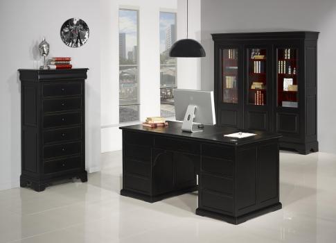 Biblioteca Flora de 3 puertas fabricada en madera de cerezo macizo en estilo Louis Philippe lacado  Negro y Rojo