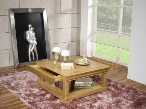 Mesa de centro cuadrada Anne-Sophie fabricada en madera de Roble Macizo estilo Louis Philippe