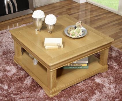 Mesa de centro cuadrada Anne-Sophie fabricada en madera de Roble Macizo estilo Louis Philippe