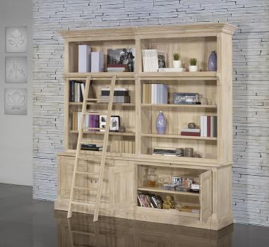 Biblioteca de 2 cuerpos y 4 puertas fabricado en madera de roble macizo estilo Directoire con escalera