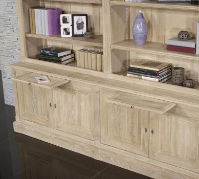 Biblioteca de 2 cuerpos y 4 puertas fabricado en madera de roble macizo estilo Directoire con escalera