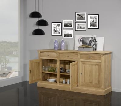 Aparador Valentin de 3 puertas y 3 cajones fabricado en madera maciza de roble estilo Directorio