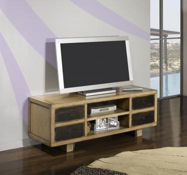 Mueble tv con 4 cajones fabricado en madera de roble macizo estilo contemporáneo