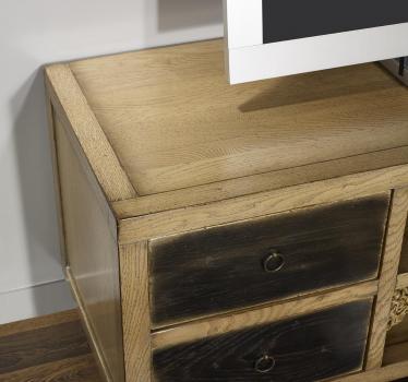 Mueble tv con 4 cajones fabricado en madera de roble macizo estilo contemporáneo