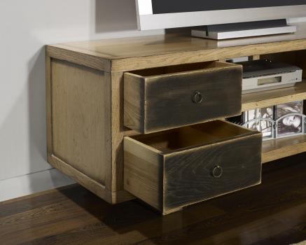 Mueble tv con 4 cajones fabricado en madera de roble macizo estilo contemporáneo