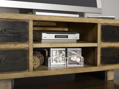 Mueble tv con 4 cajones fabricado en madera de roble macizo estilo contemporáneo