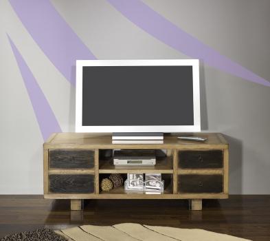 Mueble tv con 4 cajones fabricado en madera de roble macizo estilo contemporáneo