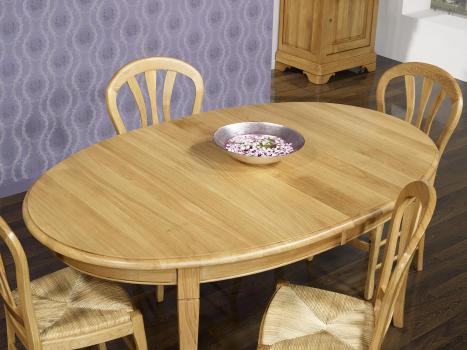 Mesa de comedor ovalada fabricada en madera de roble macizo al estilo Louis Philippe 160x120 + 2 extensión 40cm