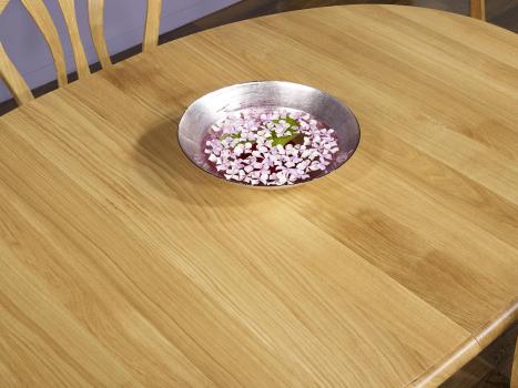 Mesa de comedor ovalada fabricada en madera de roble macizo al estilo Louis Philippe 160x120 + 2 extensión 40cm