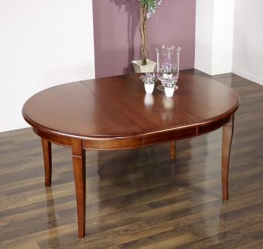 Mesa de comedor redonda Camila fabricada en madera de cerezo macizo al estilo Louis Philippe,diámetro 120 cm, 3 extensiones de 40 cm