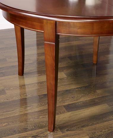 Mesa de comedor redonda Camila fabricada en madera de cerezo macizo al estilo Louis Philippe,diámetro 120 cm, 3 extensiones de 40 cm
