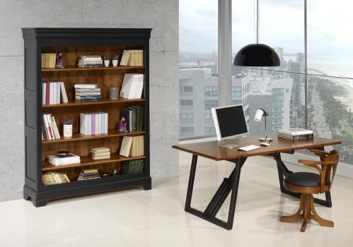 Escritorio fabricado en madera de cerezo macizo patas rectas negras estilo Contemporáneo